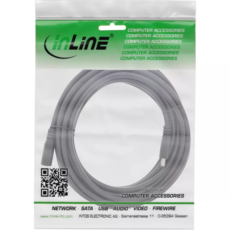 Cable de extensión DC InLine, conector macho/hembra DC 4,0x1,7mm, AWG 18, negro 5m