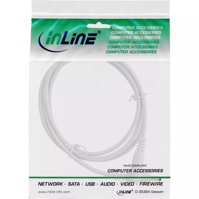 Cable de extensión DC InLine, conector macho/hembra DC 4,0x1,7mm, AWG 18, blanco 0,5m