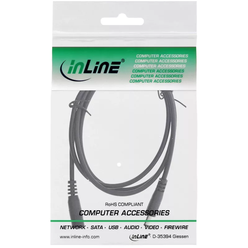 Cable de extensión DC InLine, conector macho/hembra DC 4,0x1,7mm, AWG 18, negro 1m