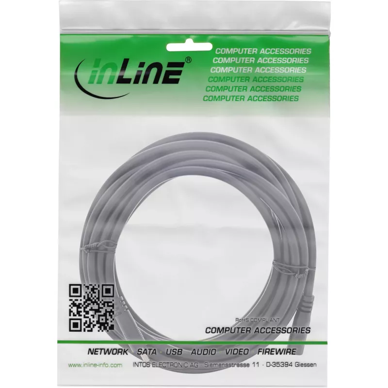 Cable de extensión DC InLine, conector macho/hembra DC 3,5x1,35mm, AWG 18, negro 5m