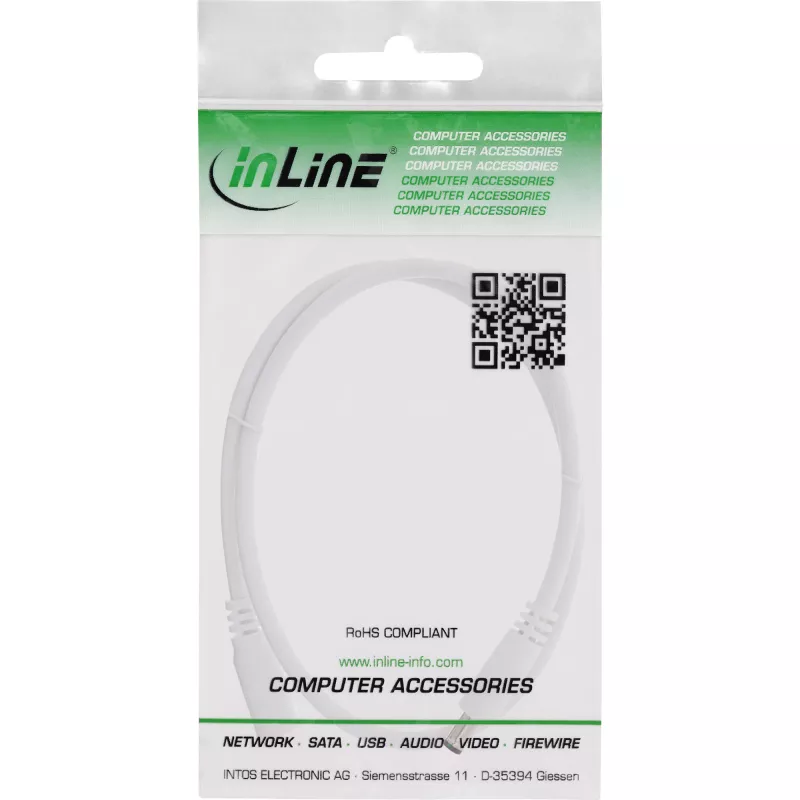 Cable de extensión DC InLine, conector macho/hembra DC 5,5x2,5mm, AWG 18, blanco 3m