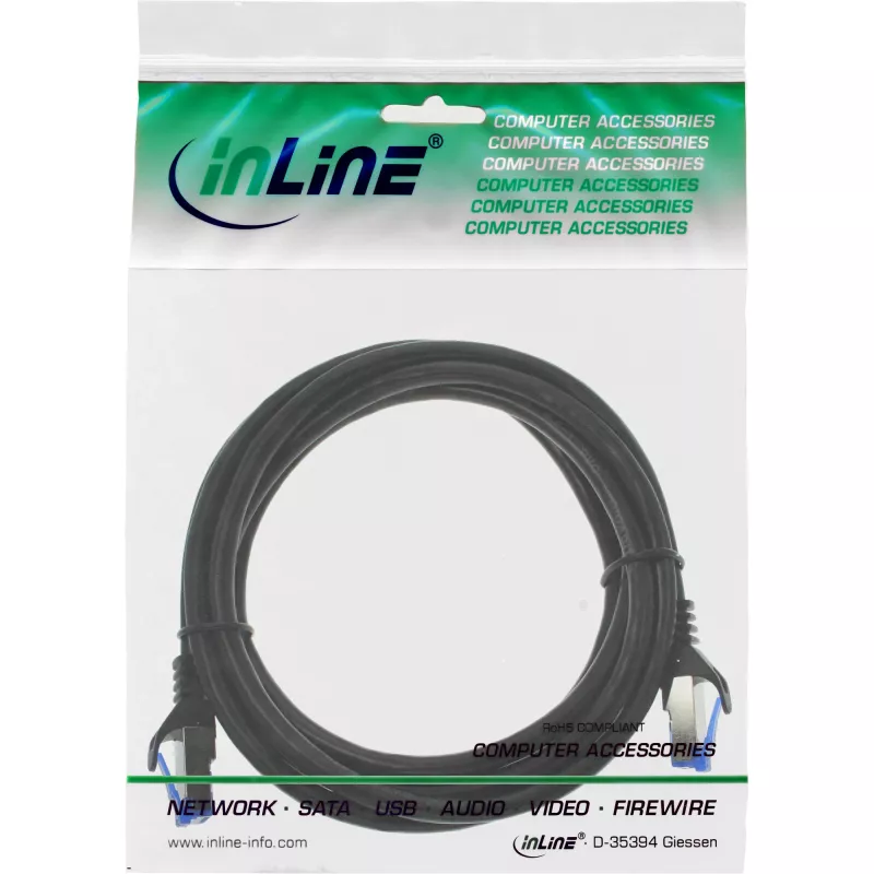 Cable de red InLine, Cat.6A, S/FTP, TPE flexible, negro, 3m