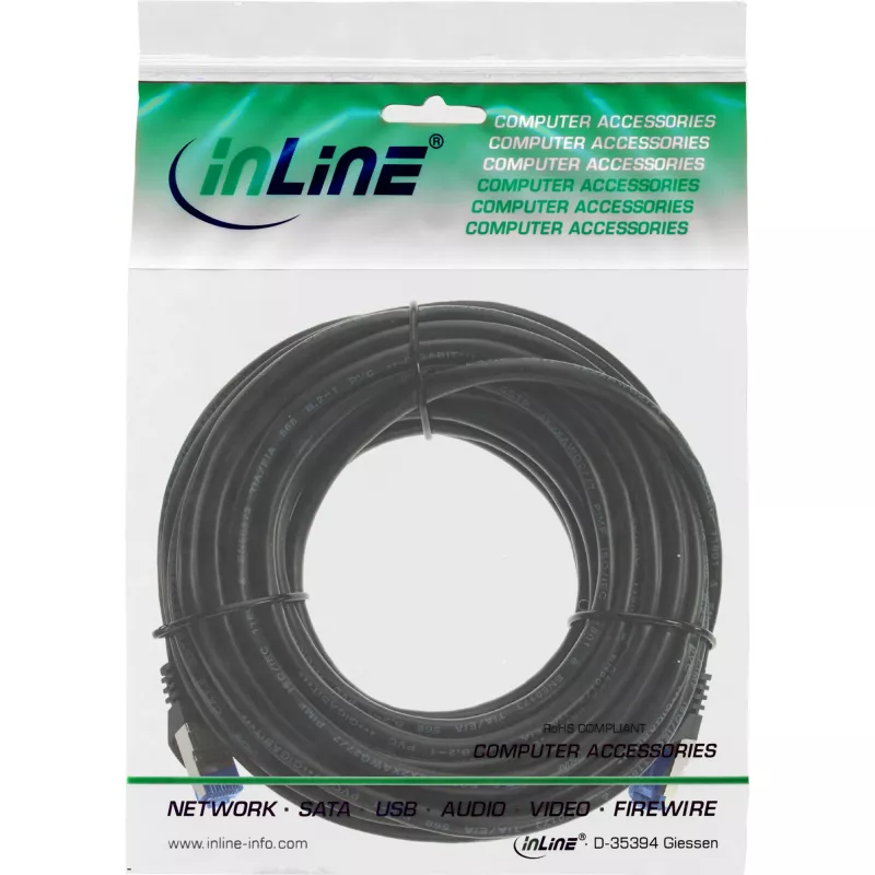 Cable de red InLine, Cat.6A, S/FTP, PE exterior, negro, 15m