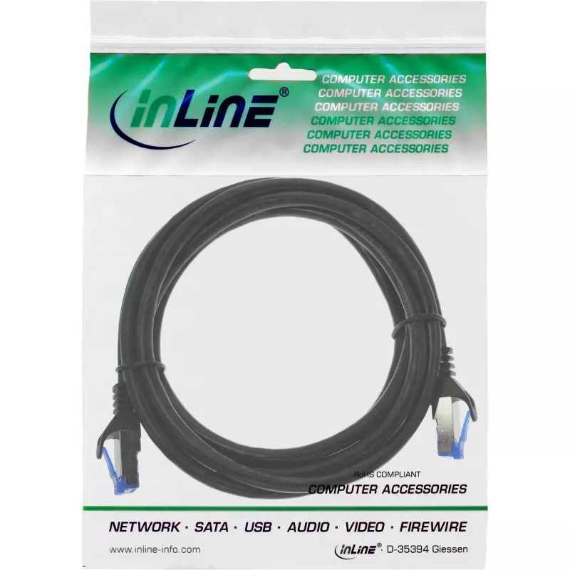 Cable de red InLine, Cat.6A, S/FTP, PE exterior, negro, 0,5m