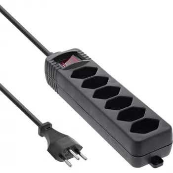 InLine regleta de enchufes 6 tomas tipo suizo con interruptor negro 1,5 m