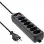 InLine regleta de enchufes 6 tomas tipo suizo con interruptor negro 1,5 m