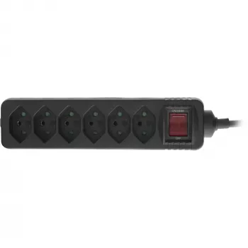 InLine regleta de enchufes 6 tomas tipo suizo con interruptor negro 1,5 m