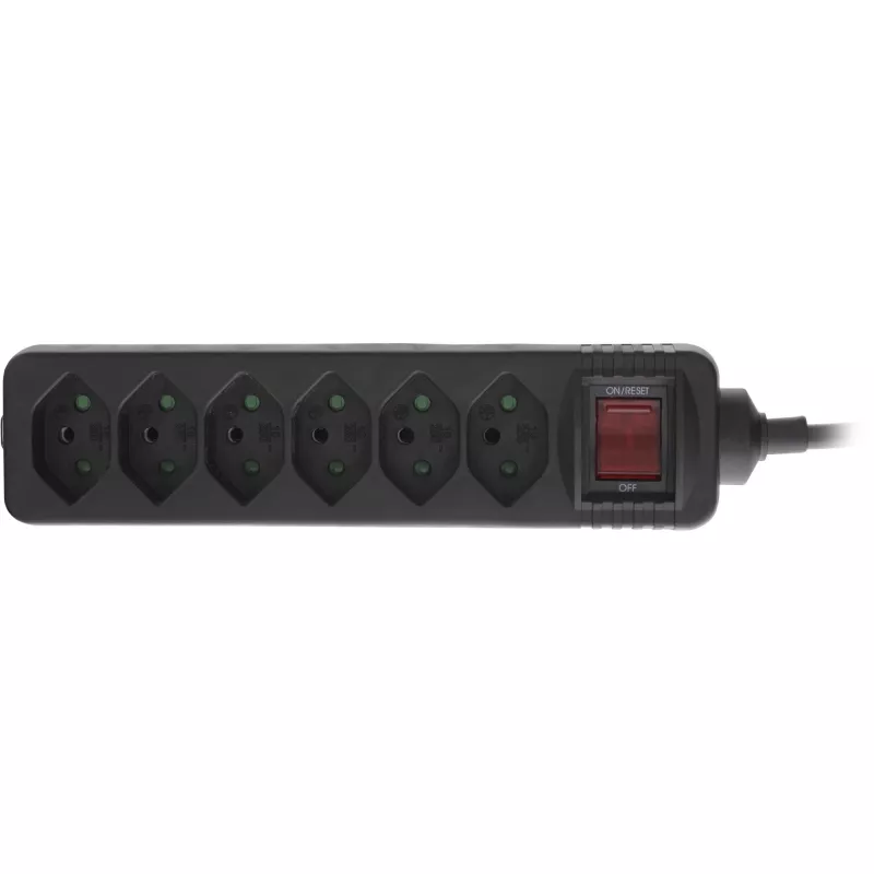 InLine regleta de enchufes 6 tomas tipo suizo con interruptor negro 1,5 m