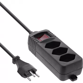 InLine regleta de enchufes SUIZA, 3 tomas, con interruptor, 1,5 m, negro