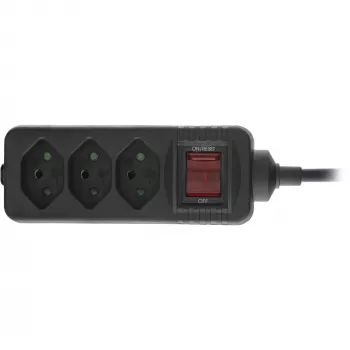 InLine regleta de enchufes SUIZA, 3 tomas, con interruptor, 1,5 m, negro