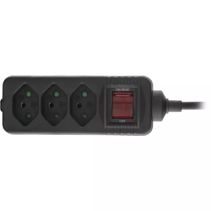InLine regleta de enchufes SUIZA, 3 tomas, con interruptor, 1,5 m, negro