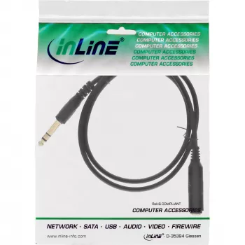 InLine cable de extensión para auriculares 6,3 mm jack estéreo conector macho/conector hembra, dorado, negro, 5 m