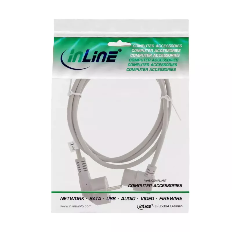 InLine cable de alimentación, CEE 7/7 en ángulo / 3 polos IEC C13 en ángulo, gris, 1,8m