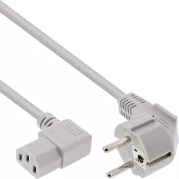 InLine cable de alimentación, CEE 7/7 en ángulo / 3 polos IEC C13 en ángulo, gris, 1,8m