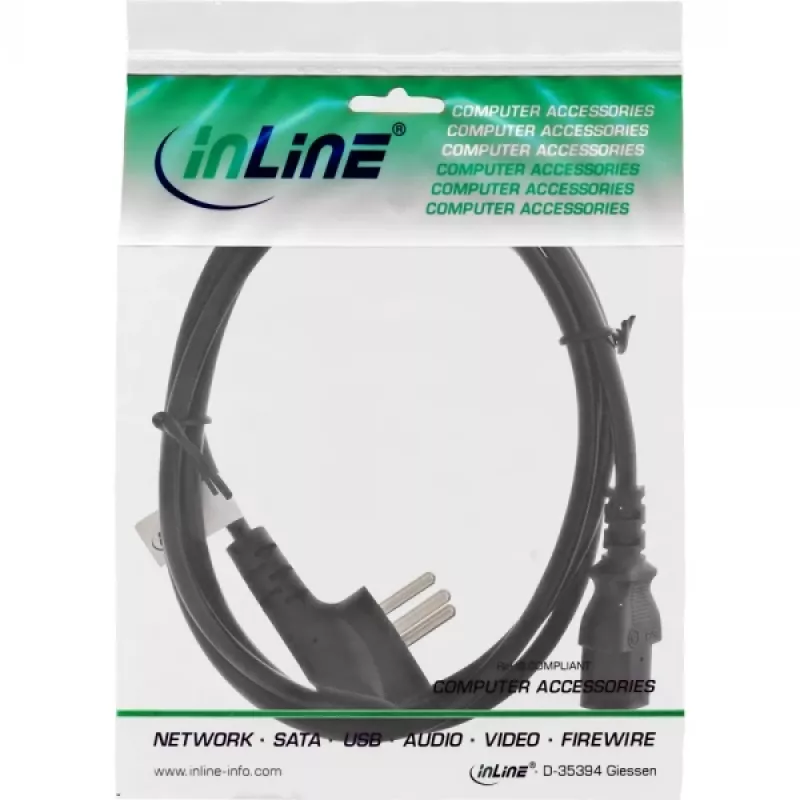 Cable de alimentación InLine 16652H Israel tipo H 3 polos conector IEC C13 1,8 m