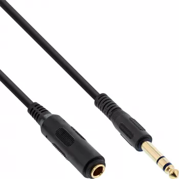 InLine Cable alargador de auriculares 6,3 mm estéreo M/H, dorado, negro, 1 m