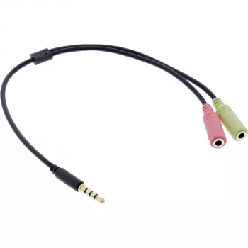 InLine Cable adaptador de audio para headset 3,5 mm conector macho 4 polos / 2x 3,5 mm, negro, 1 m