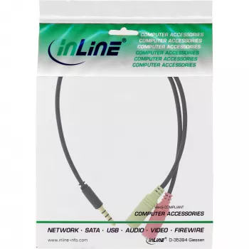 InLine Cable adaptador de audio para headset 3,5 mm conector macho 4 polos / 2x 3,5 mm, negro, 2 m