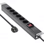 InLine Regleta de enchufes de 19 pulgadas, 6 tomas Schuko, con interruptor, 2 m, negro