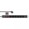 InLine Regleta de enchufes de 19 pulgadas, 6 tomas Schuko, con interruptor, 2 m, negro