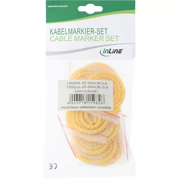 Anillos de marcado de cables InLine 5,2–10 mm, dígitos 0–9, 1000 uds., amarillo