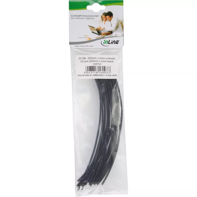 Tubo termorretráctil InLine 200 mm, ratio de retracción 2 mm → 1 mm, 20 uds., negro