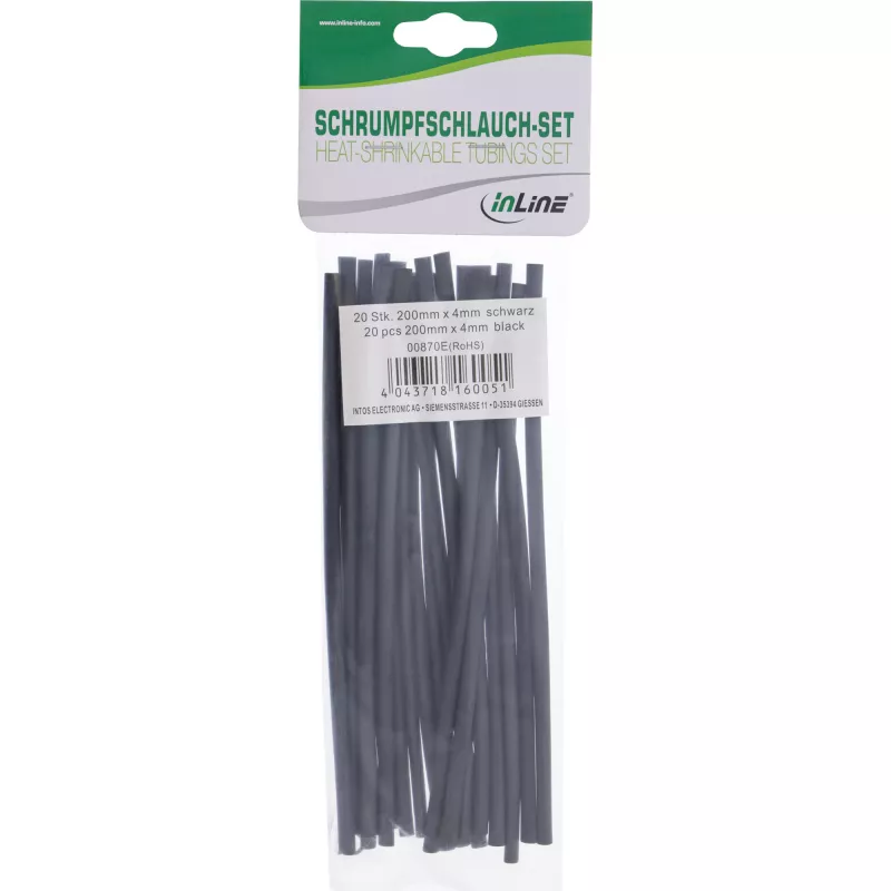 Tubo termorretráctil InLine 200 mm, ratio de retracción 4 mm a 2 mm, 20 uds., negro