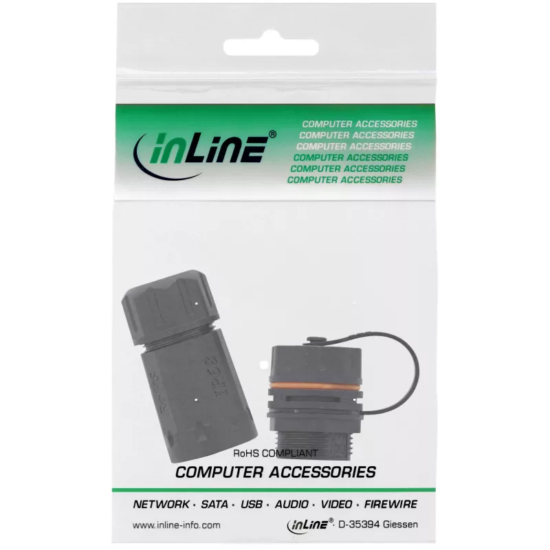 InLine acoplador Cat.6A, impermeable IP68, 2x RJ45 H/H, 1:1