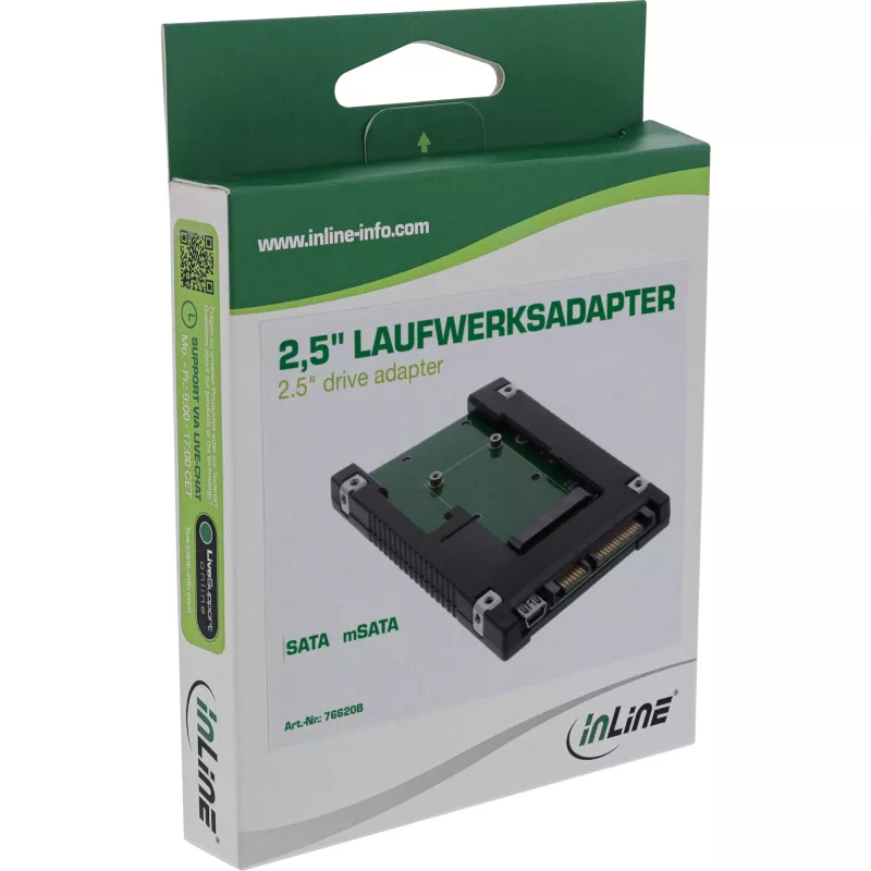 InLine adaptador de unidad 2,5 pulgadas SATA a SSD mSATA 76620B negro