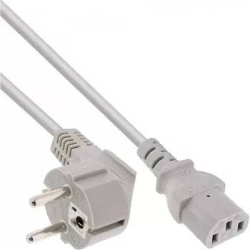 Cable de alimentación InLine, CEE 7/7 acodado / 3 polos IEC C13 macho, gris, 1,5 m