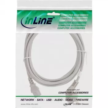 Cable de alimentación InLine, CEE 7/7 acodado / 3 polos IEC C13 macho, gris, 1,5 m