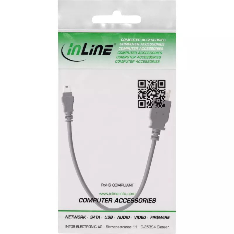 Cable USB 2.0 InLine, hembra A / Mini-5-pin macho, 0,2 m, 0,2 m, Mini-USB B, USB A, USB 2.0, macho/hembra, negro
