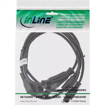 Cable de alimentación en Y InLine CEE 7/7 macho acodado / 3 polos IEC C13 y C5 macho, 2 m
