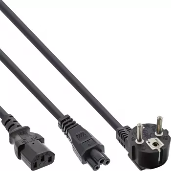 Cable de alimentación en Y InLine CEE 7/7 macho acodado / 3 polos IEC C13 y C5 macho, 2 m