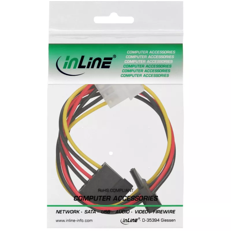 Cable de alimentación interno InLine 1x 4 polos Molex / 2x SATA alimentación 0,30 m