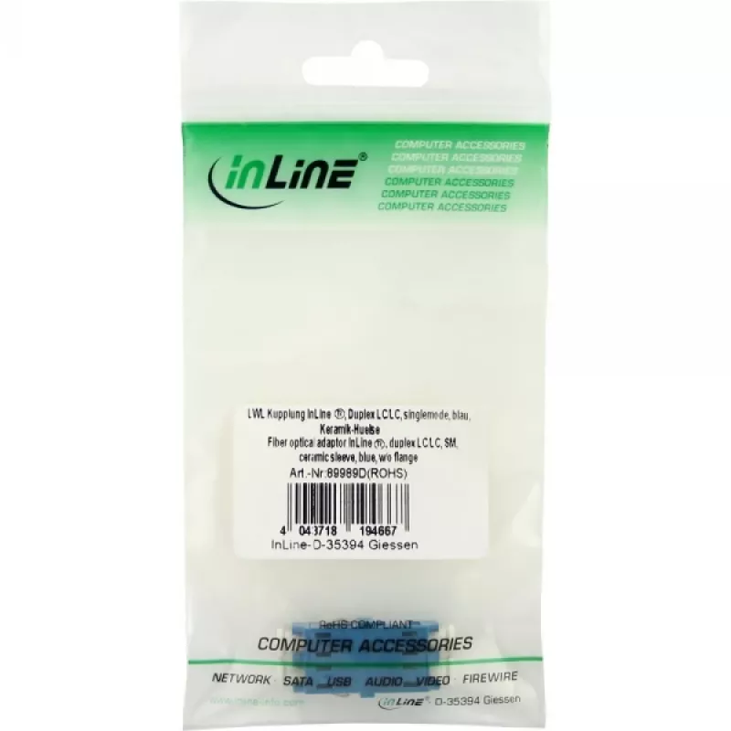 Adaptador de fibra óptica dúplex LC/LC SM casquillo cerámico azul InLine 89989D