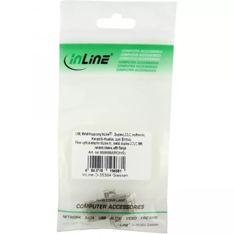 Adaptador de fibra óptica InLine metal dúplex LC/LC MM casquillo cerámico con brida 89989M