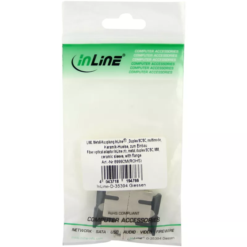 Adaptador de fibra óptica InLine metal dúplex SC/SC MM casquillo cerámico con brida