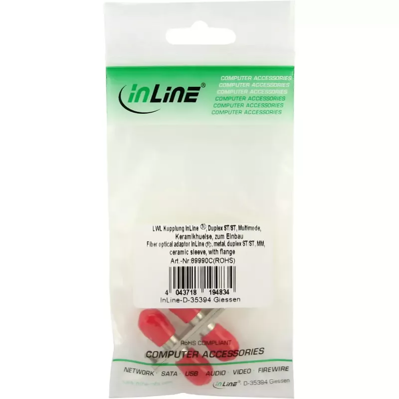 Adaptador de fibra óptica InLine metal dúplex ST/ST MM casquillo cerámico con brida