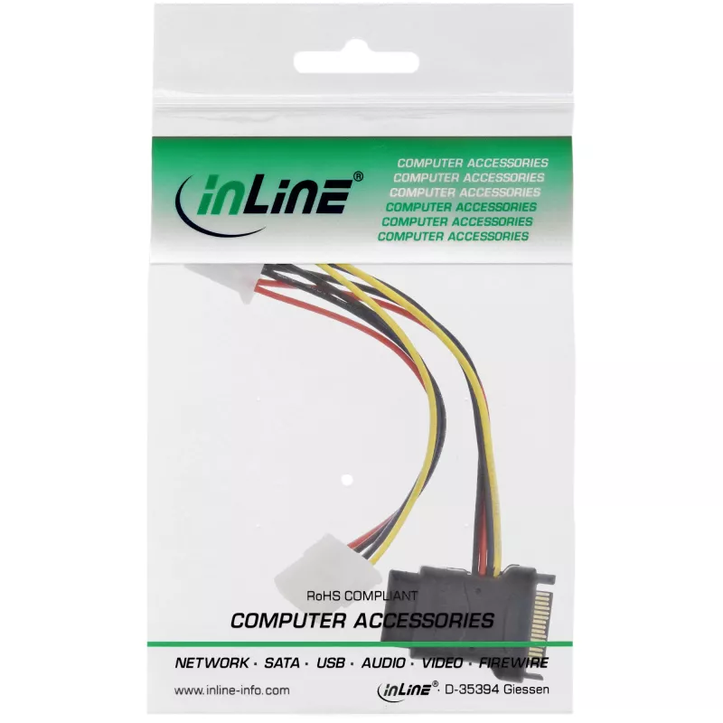 Cable de alimentación SATA hembra SATA / 3x 4-pin Molex macho 0,15 m InLine 29679