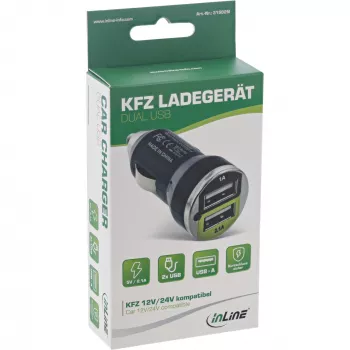 Cargador USB para coche InLine + fuente de alimentación para cualquier dispositivo USB 12/24V a 5V DC/2,1A