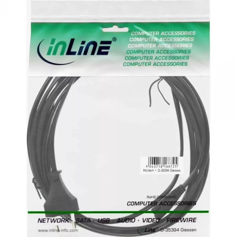 Cable de alimentación InLine, enchufe euro / conector euro8, negro, 5 m
