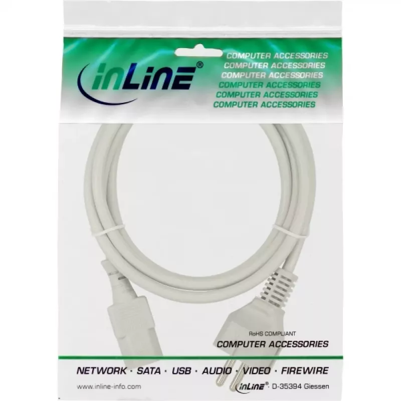 Cable de alimentación InLine, CEE 7/7 recto / IEC C13 de 3 polos macho, gris, 1,5 m