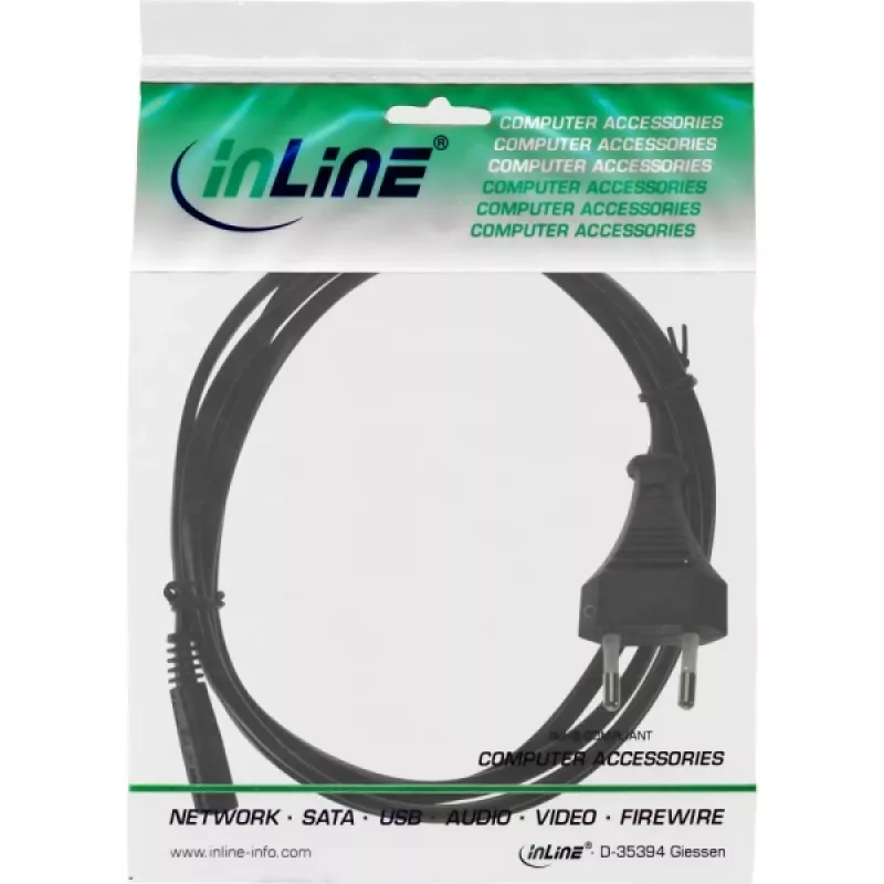 Cable de alimentación InLine, enchufe euro / conector euro8, negro, 2 m