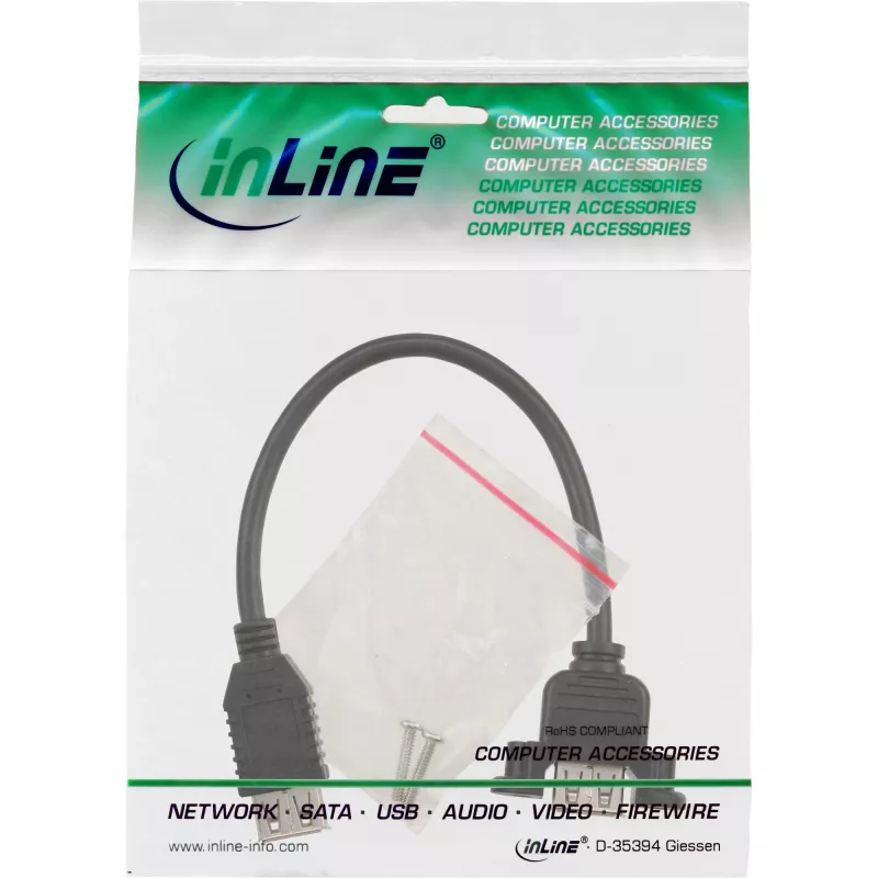 Cable adaptador USB 2.0 InLine Type-A hembra / conector de chasis Type-A, 0,2 m