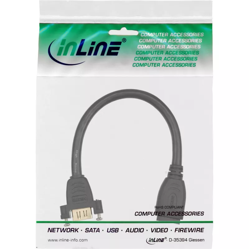 Cable adaptador HDMI InLine Type-A hembra/hembra con brida dorado 4K2K, 0,2 m