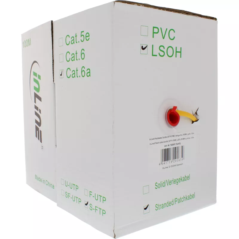 Cable de red S/FTP PiMF Cat.6A libre de halógenos 500MHz amarillo 100m InLine
