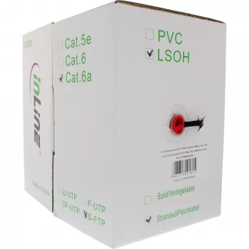 Cable de red S/FTP PiMF Cat.6A libre de halógenos 500MHz negro 100m InLine