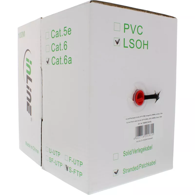 Cable de red S/FTP PiMF Cat.6A libre de halógenos 500MHz negro 100m InLine