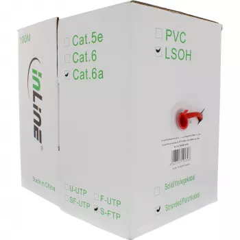 Cable de red S/FTP PiMF Cat.6A libre de halógenos 500MHz rojo 100m InLine